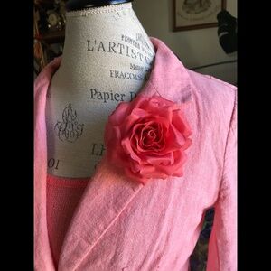 M&S SCHMALBERG NY Vibrant Coral Fabric Flower Pin Brooch 3.5” New (Bundle Item?)